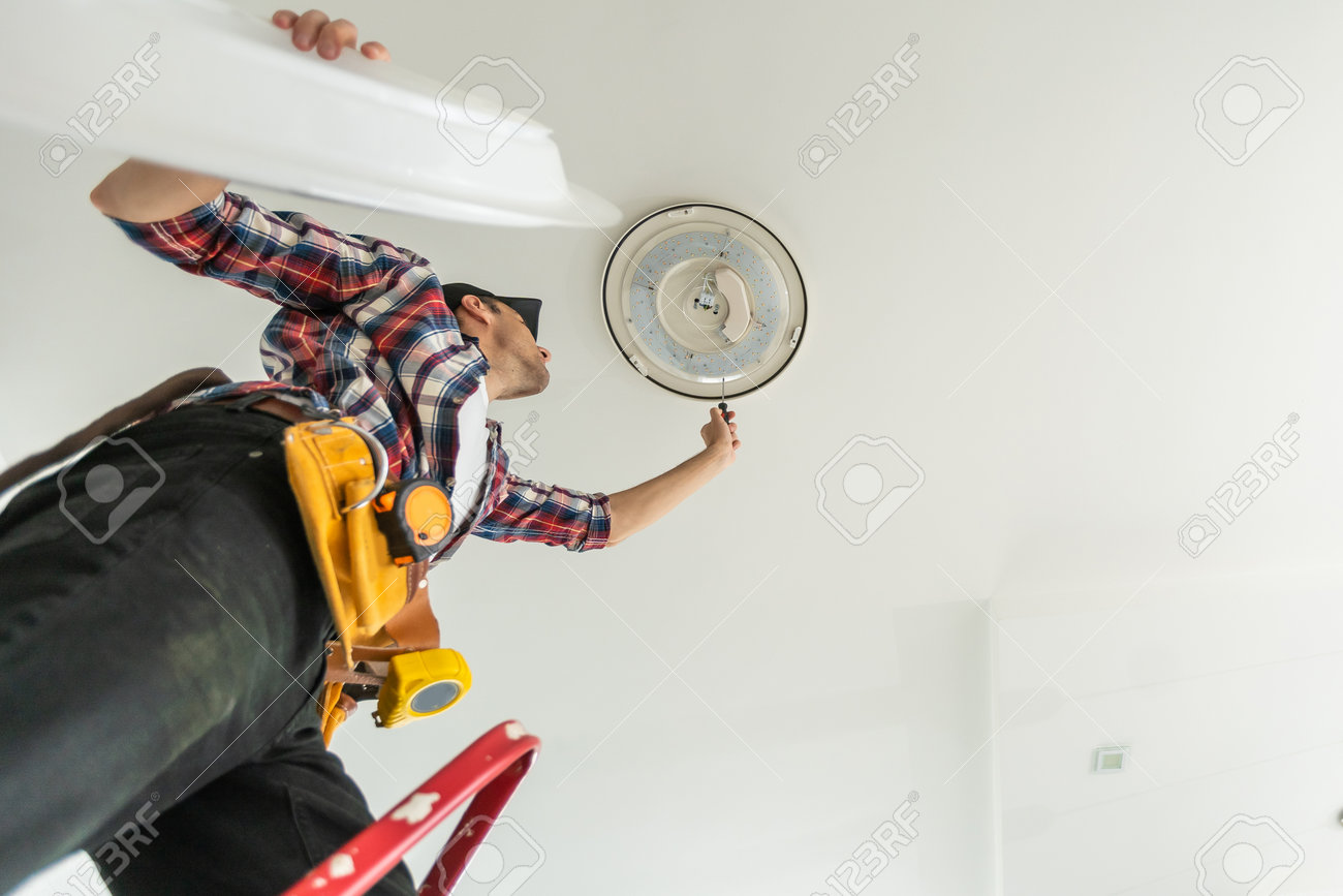 Professional electrician at work